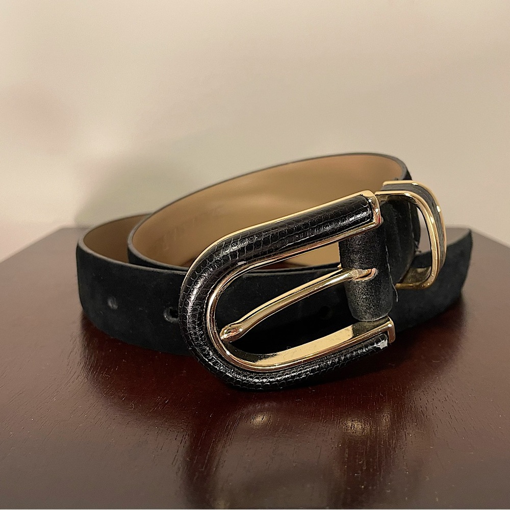 Banana Republic Black Suede Belt With Faux Snakeskin & Gold Buckle Women’s XS